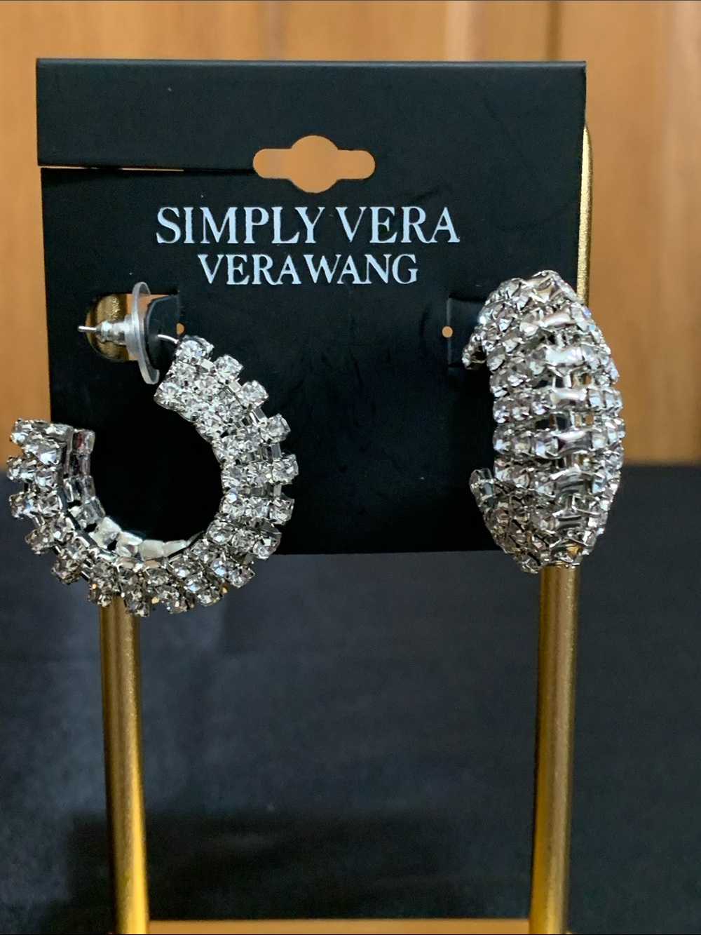 NWT Simply Vera Vera Wang silver tone clear stone hoop earrings